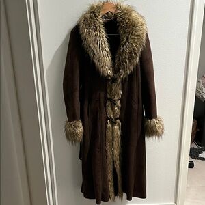 Y2K vintage Pennylane coat Brown Faux Fur Trimmed Coat L